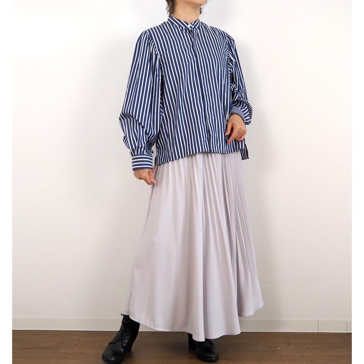 MANON（マノン） ギャザースリーブ バンドカラーシャツ レディース mnn