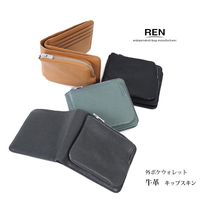 REN レン 本革 2つ折り財布 外ポケット ウォレット レディース メンズ