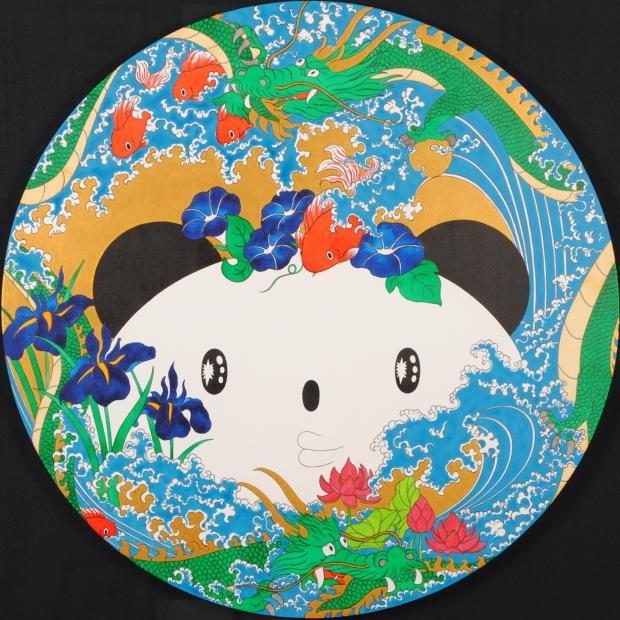 あごぱん 龍の波とパンダさん 現代アート 絵画 ポップアート