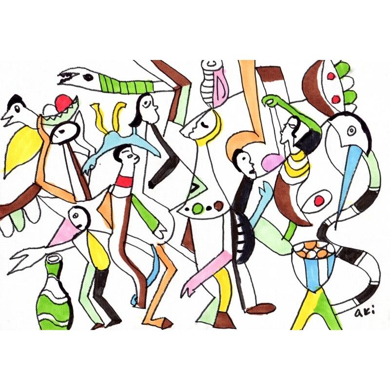 インテリア 絵画 プレゼント 童画 ミクストメディア 秋永清二 「ダンス