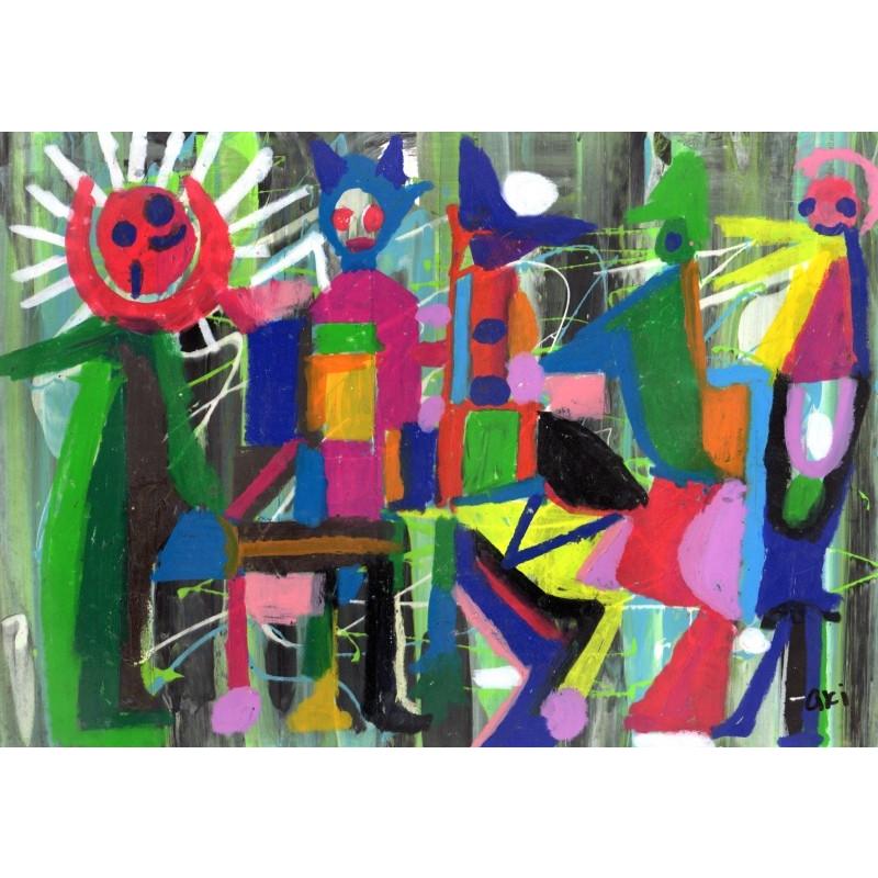 抽象画 美術　ミクストメディア 抽象画 絵画 ミクストメディア 秋永清二 「南国の夜」 額付き