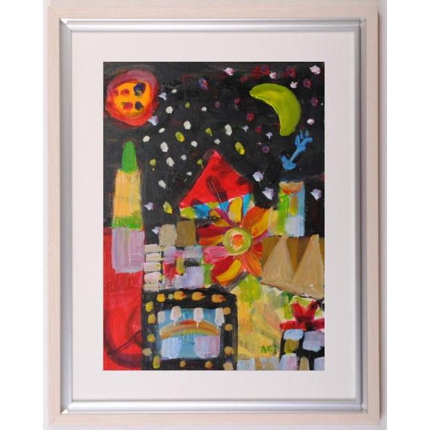 抽象画 絵画 アクリル画 秋永清二 三日月の夜 額付き Cm5lntbvtt Bmpestate Com