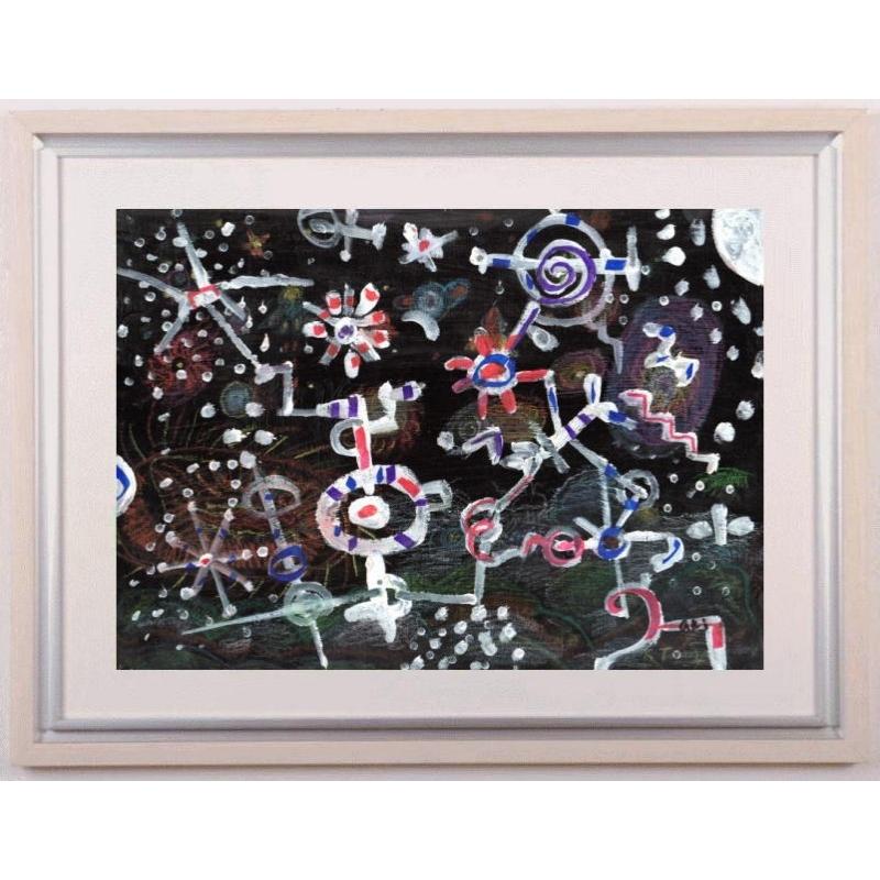秋永清二 ミクストメディア 絵画  絵 宇宙ステーション 額付き インテリア プレゼント 新築祝い 開店祝い