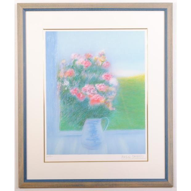 花 絵画 静物画 絵 リトグラフ 版画 アンドレ・アングル 「青い花瓶の花」 額付き :andreingres-aoikabinnnohana