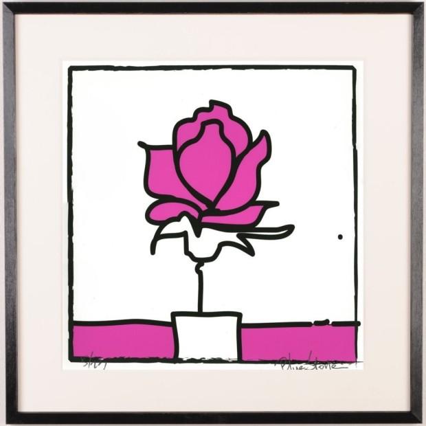 青碧・石ころ ジークレー 絵 図画 版画 POPローズ2・保守的L・サクラ色 ポップアート 花 額付き添い人 室内装飾 差し上げ物 建造祝賀会 開店祝賀会 楽器、手芸、コレクション-美術、工芸品