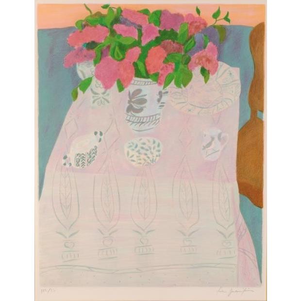 花 絵画 静物画 リトグラフ 版画 ピエール・ボンコンパン 「卓上の