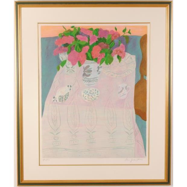 花 絵画 静物画 リトグラフ 版画 ピエール・ボンコンパン 「卓上の