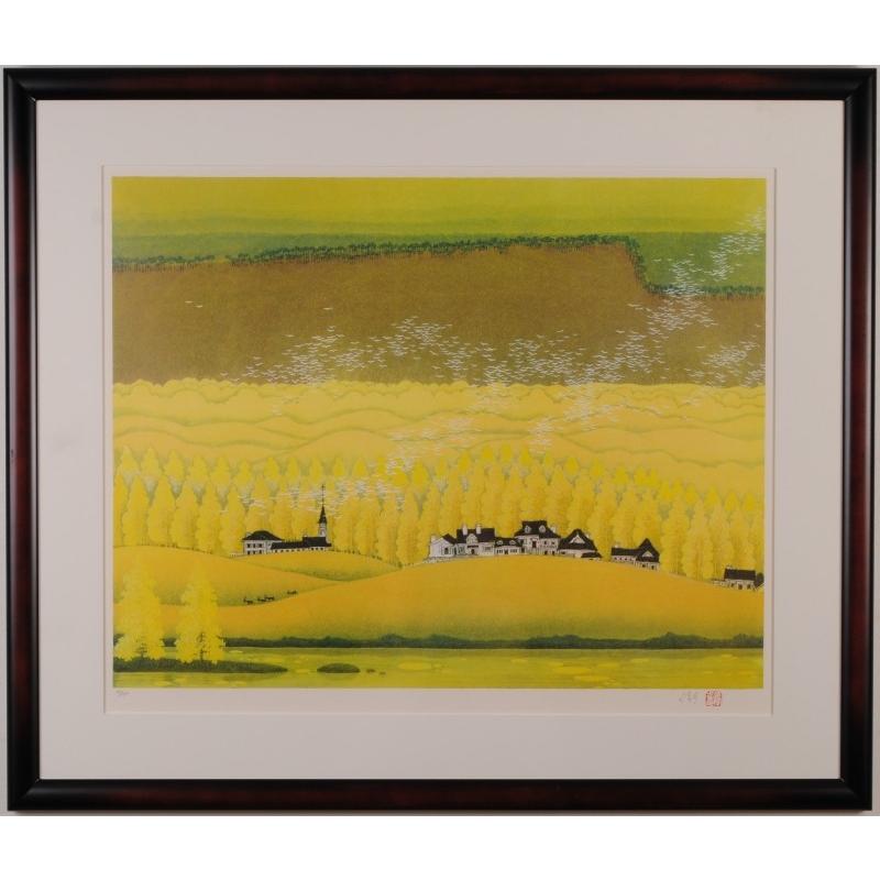 風景画 絵画 リトグラフ 版画 チャン・プー 「カナダの秋」 額付き
