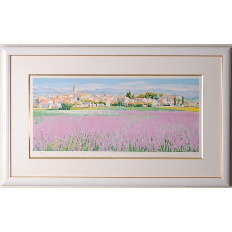 スペイン 風景画 絵画 リトグラフ 版画 絵画 ダニーロ フェルナンデス リトグラフ リトグラフ ピンクの花畑 額付き