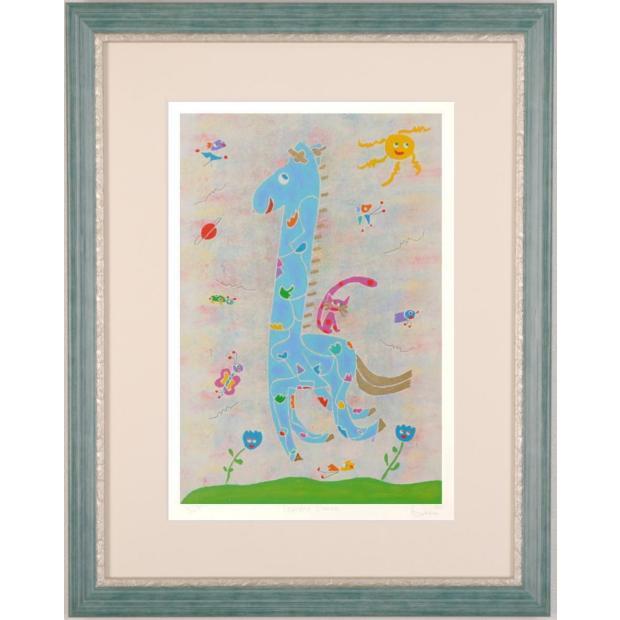 デリアレイス デリアレース 絵画 空想の世界 額装 版画 リトグラフ ポップアート 絵画 キリン 猫 蝶 銅版画 デリア・レース 「Garden