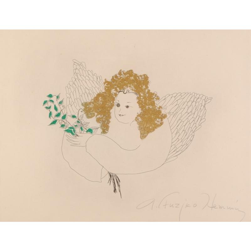 フジ子・ヘミング 天使・2 インテリア 絵画 自画像 銅版画 フジ子・ヘミング 天使・2 インテリア 絵画 自画像 銅版画