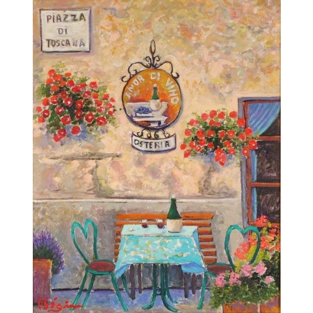 イタリア 風景画 絵画 カフェ ギィ・ベガン 「Cafe」 額付き : アート
