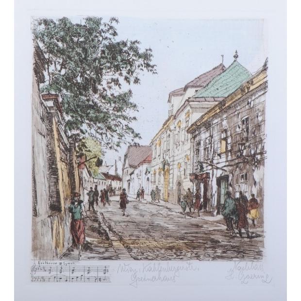 グゾーニング ベートーベンの家・2 銅版画 エッチング 風景画 作者サイン入り 銅版画 絵画 風景画 グゾーニング 「ベートーベンの家・2」 額付き