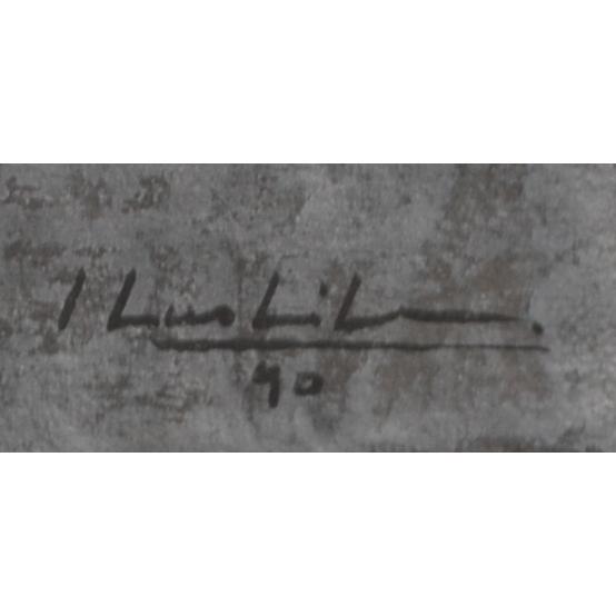 現代アート 絵画 抽象画 ミクストメディア 橋場信夫 「白と黒」 額付き
