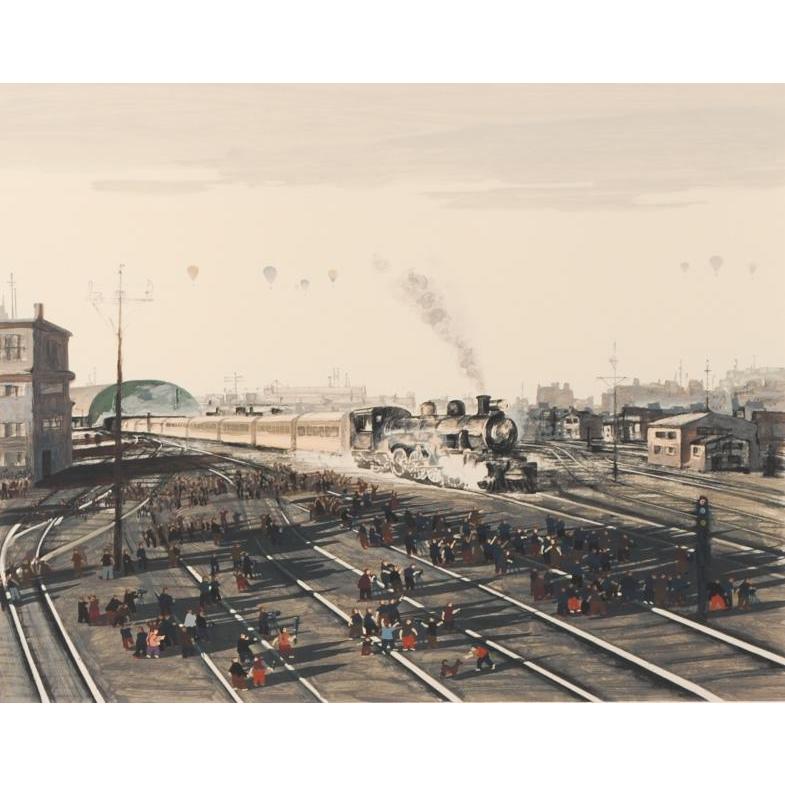 蒸気機関車 絵画 SL シルクスクリーン 版画 ヒロ・ヤマガタ 「ラスト・ロコモティブ」 額付き｜agmotokawa｜02