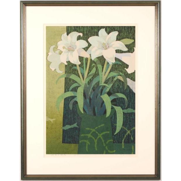 本荘正彦 週末の部屋 花 絵画 カサブランカ インテリア 木版画