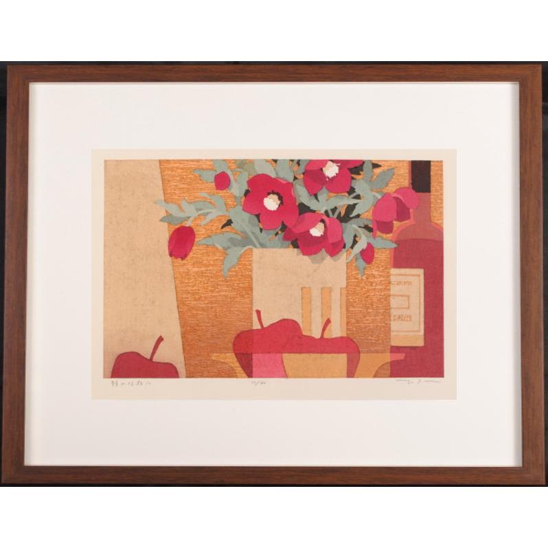 山本丘人、花、超希少額装用画版、新品額装付 本荘正彦 静かな夜に 花 絵画 チューリップ クリスマスローズ