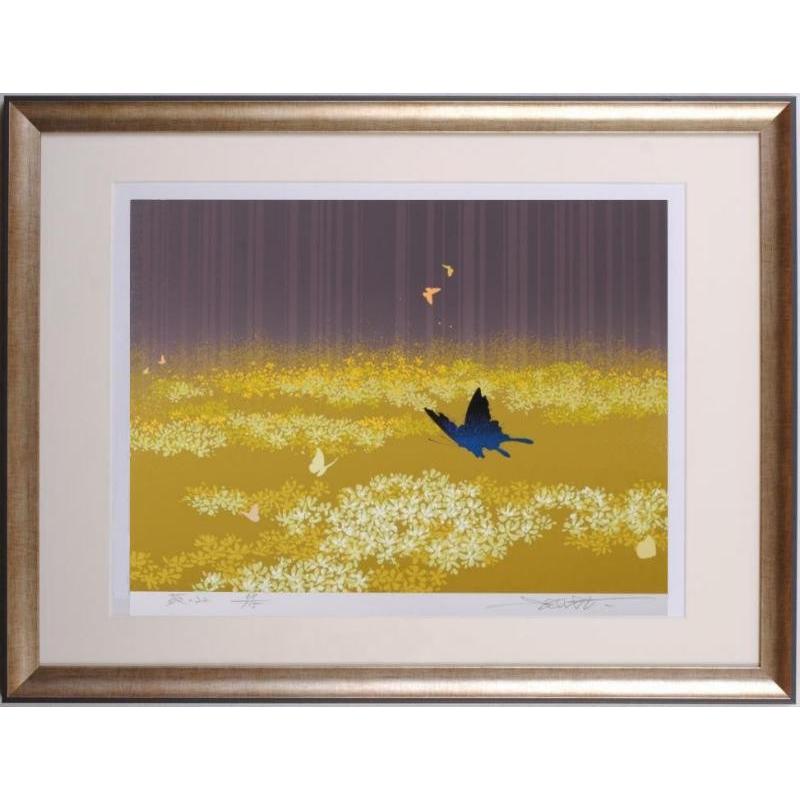 蝶 絵画 シルクスクリーン 版画 池上壮豊 「苑-22」 額付き