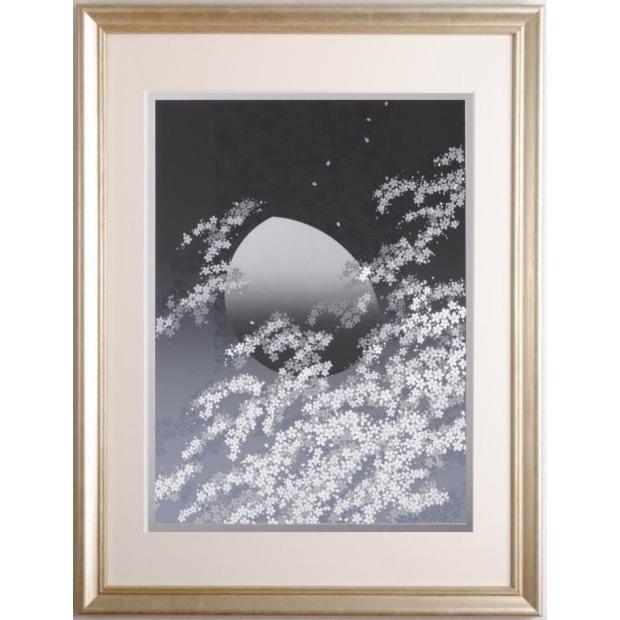 桜 絵画 月 花 和風 シルクスクリーン 版画 池上壮豊 「桜月・1 桜 絵画 月 花 和風 シルクスクリーン 版画 池上壮豊 「桜月・1