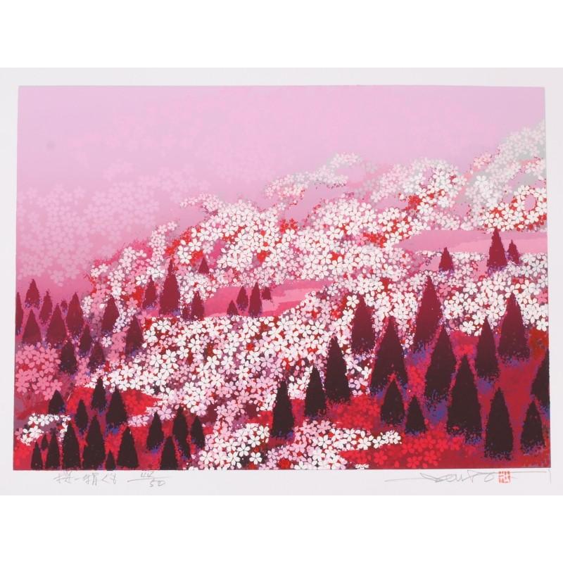 桜 絵画 花 和風 シルクスクリーン 版画 池上壮豊 「桜・絹ぐも 桜 絵画 花 和風 シルクスクリーン 版画 池上壮豊 「桜・絹ぐも