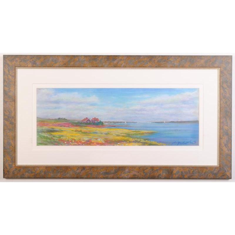 石井清　パステル画　 未開封品 北欧 絵画 風景画 パステル画 石井清 「黄色い花の咲く島」 額付き