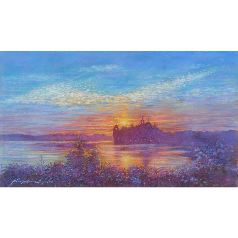 北欧 スウェーデン 風景画 絵画 パステル画 石井清 「カルマル城の朝