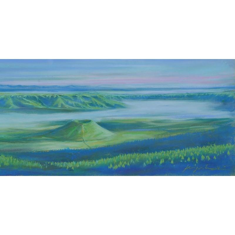 三塩清巳 風景画 F 10 油彩画 金色フレーム付き 阿蘇 三塩清巳 風景画