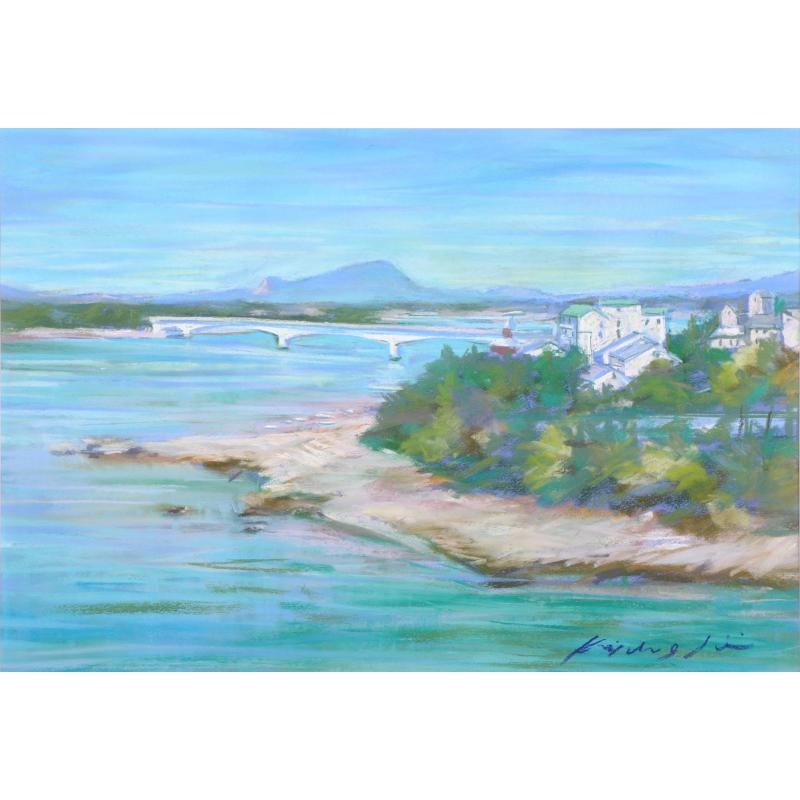 熊本 天草 風景画 絵画 パステル画 石井清 「白いホテルとパールライン