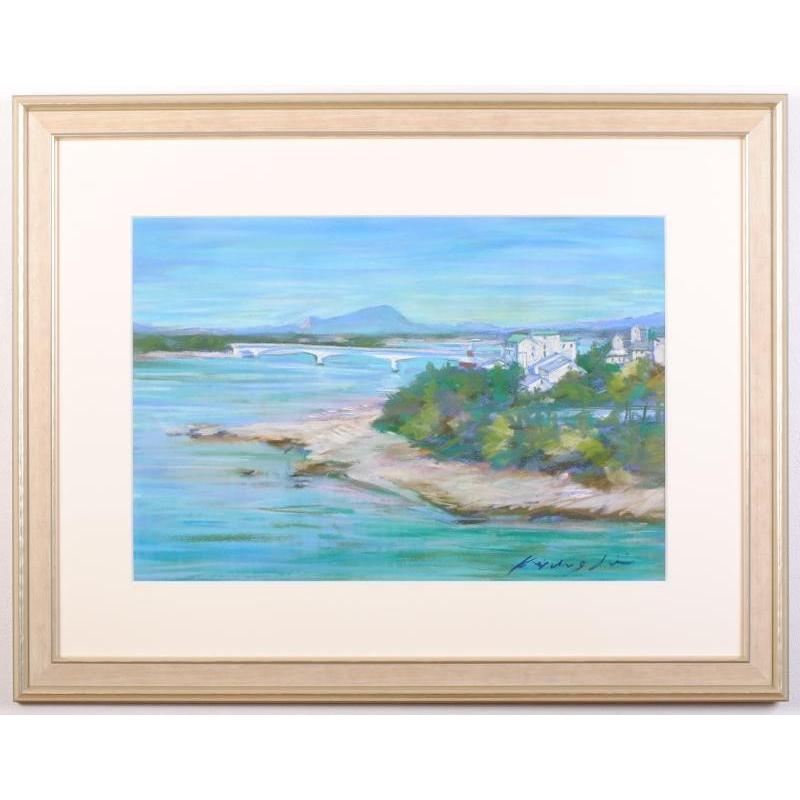 熊本 天草 風景画 絵画 パステル画 石井清 「白いホテルとパールライン