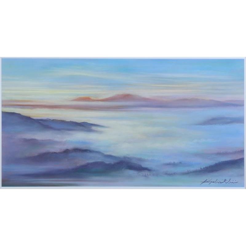 阿蘇 風景画 絵画 パステル画 石井清 「雲海」 額付き パステル原画 A5 2枚