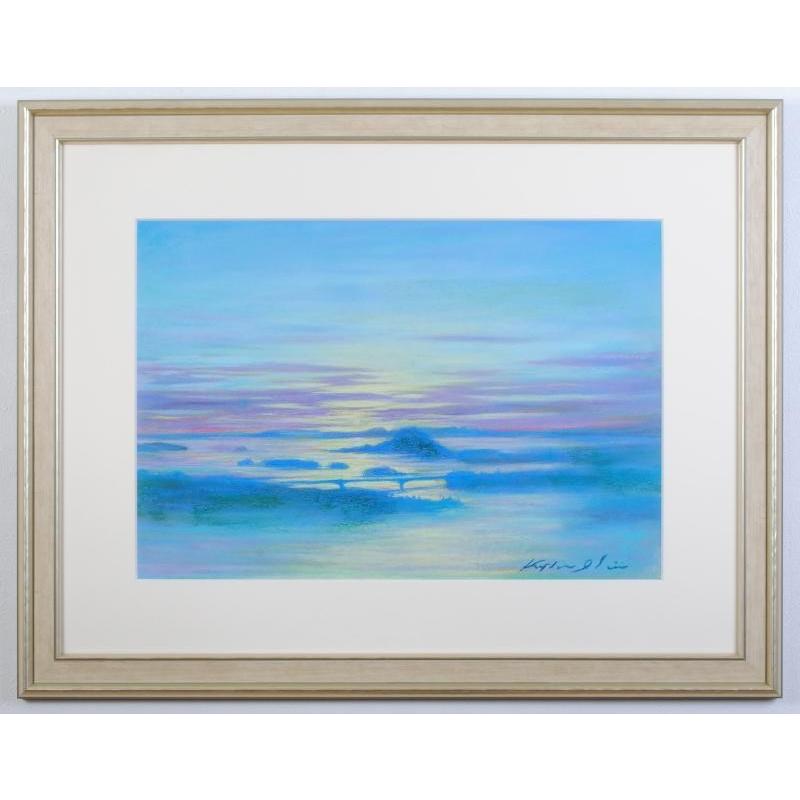 石井清　パステル画　 未開封品 熊本 天草 風景画 絵画 パステル画 石井清 「夕日を望む」 額