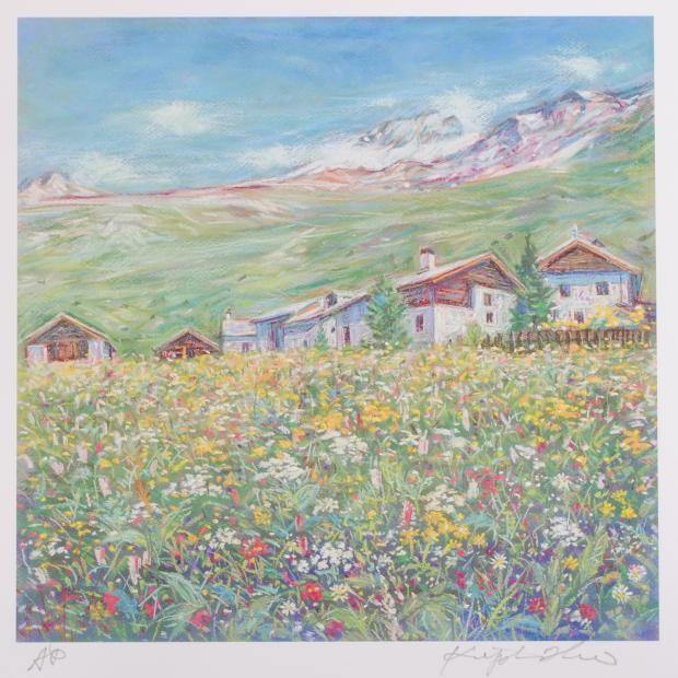 スイス 風景画 絵画 パステル画 アルプスの少女・ハイジ 版画 スイス 風景画 絵画 パステル画 アルプスの少女・ハイジ 版画