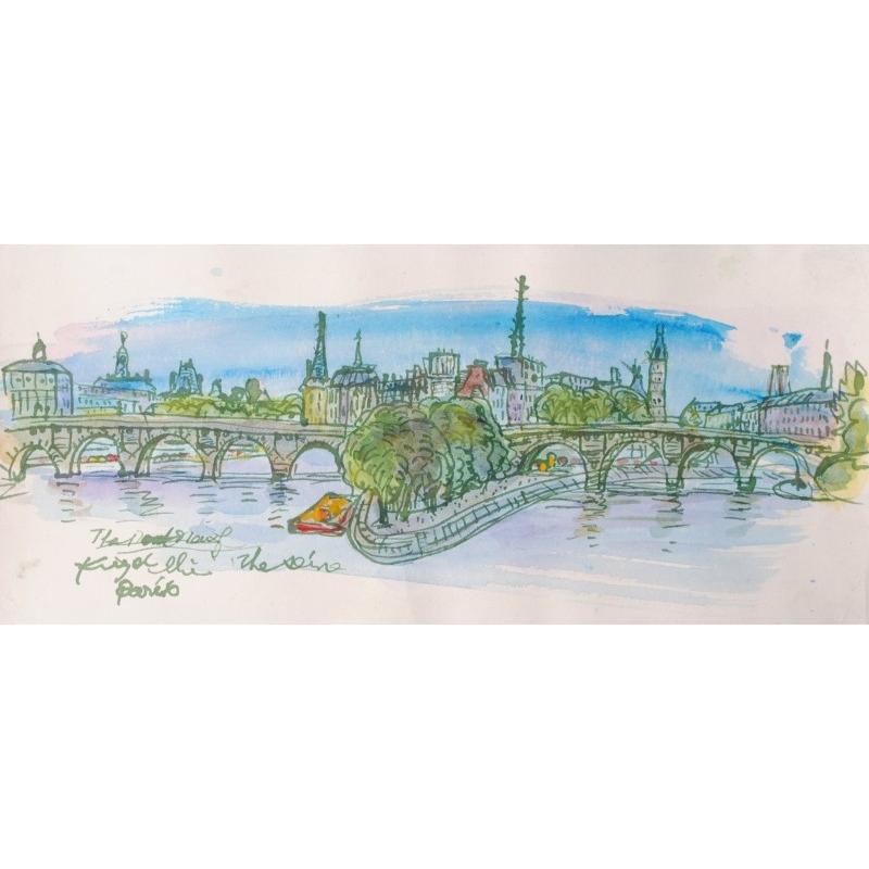 パリ 風景画 絵画 フランス 水彩画 石井清 「セーヌ河」 額付き パリ 風景画 絵画 フランス 水彩画 石井清 「セーヌ河」 額付き