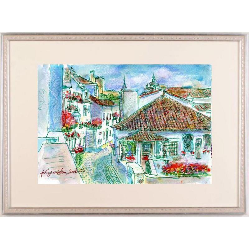 ポルトガル 絵画 風景画 水彩画 石井清 「コインブラ」額付き : アート