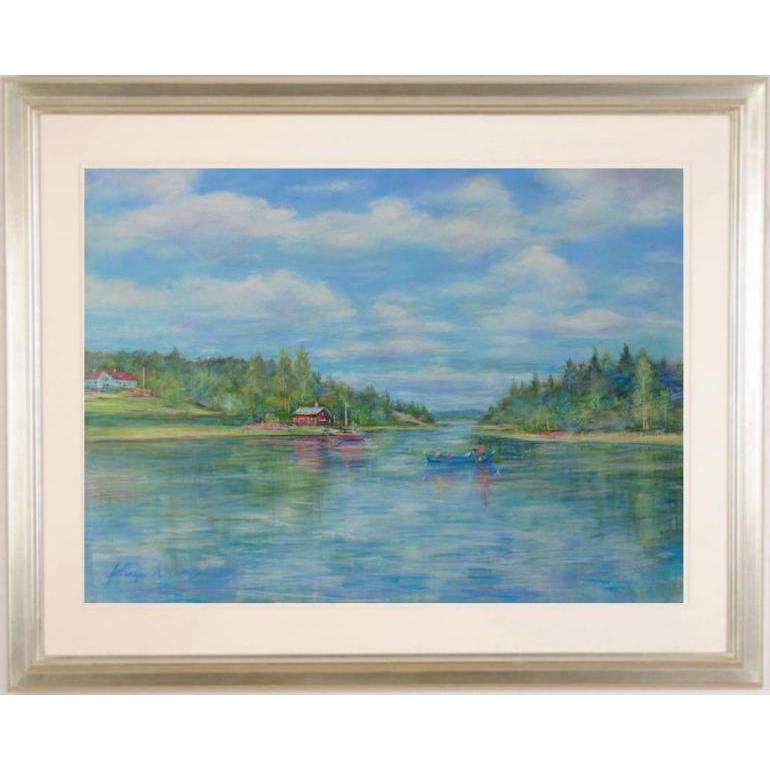 石井清 オーデンセの白い雲 デンマーク 絵画 風景画 パステル画 インテリア プレゼント コレクション 新築祝い 開店祝い 新品額付き