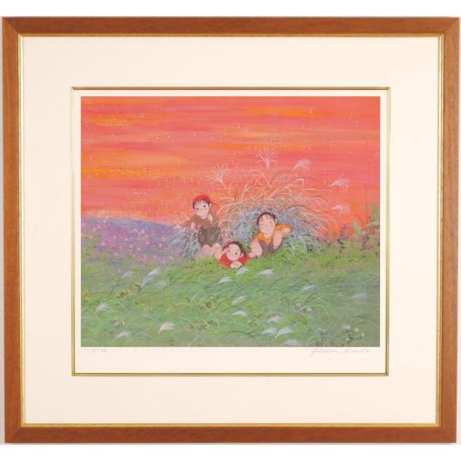 開田風童 絵画 童画 ジークレー 版画 「風の中で」 額付き 開田風童 絵画 童画 ジークレー 版画 「風の中で」 額付き