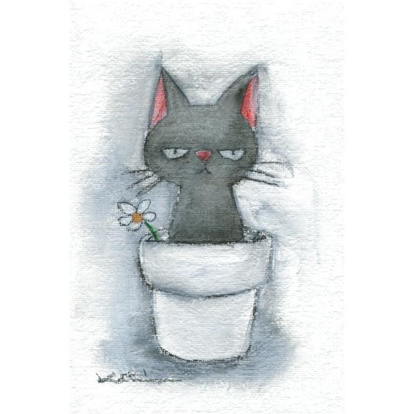 fumikotenさんの絵画（黒猫）です 猫 絵画 黒猫 ミクストメディア 香月和夫 「ぶー黒猫」 額付き