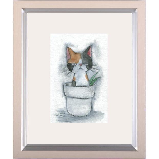 猫 絵画 三毛猫 ミクストメディア 香月和夫 「ぶー三毛猫」 額