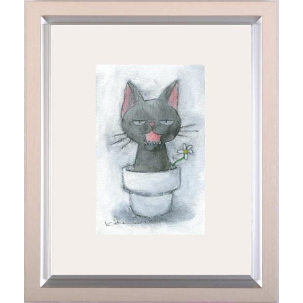 猫 絵画 黒猫 ミクストメディア 香月和夫 「黒鉢猫」 額付き 猫 絵画 黒猫 ミクストメディア 香月和夫 「黒鉢猫」 額付き