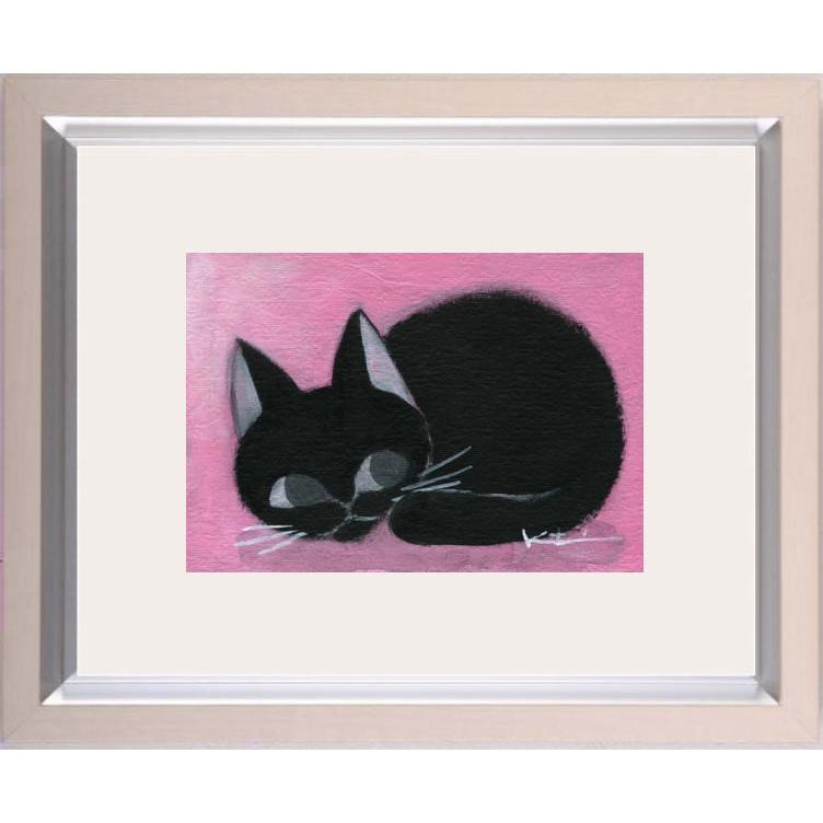 猫 絵画 黒猫 アクリル画 香月和夫 「丸黒猫」 額付き : アート 猫 絵画 黒猫 アクリル画 香月和夫 「丸黒猫」 額付き : アート