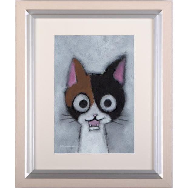 猫 絵画 三毛猫 ミクストメディア 香月和夫 「みけ」 額付き