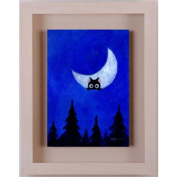 猫 絵画 黒猫 絵 アクリル画 香月和夫 月猫 2 額付き Katukikazuo Tukineko2 アートギャラリーモトカワヤフー店 通販 Yahoo ショッピング