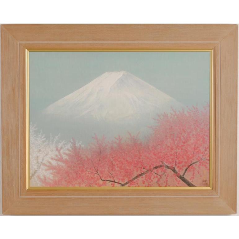 富士山 絵画 梅 花 絵 和風 日本画 木下育應 「大和悠久 梅花芳春」 額付き｜agmotokawa