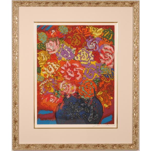 絹谷幸二 薔薇 花 絵画 静物画 シルクスクリーン 版画 インテリア