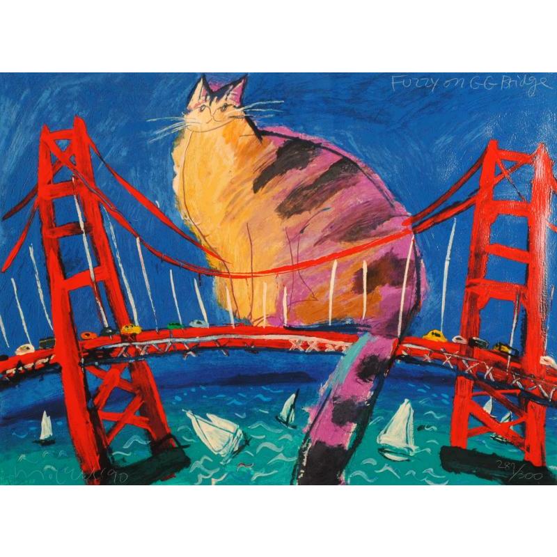 じゃん様 マイケルルー　猫　画題Fuzzy on GG Bridge マイケル・ルー Fuzzy on GG Bridge ポップアート 絵画 猫 絵