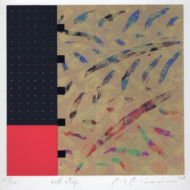 南正雄 抽象画 シルクスクリーン 版画 絵画 レッド・ステップ 和モダン