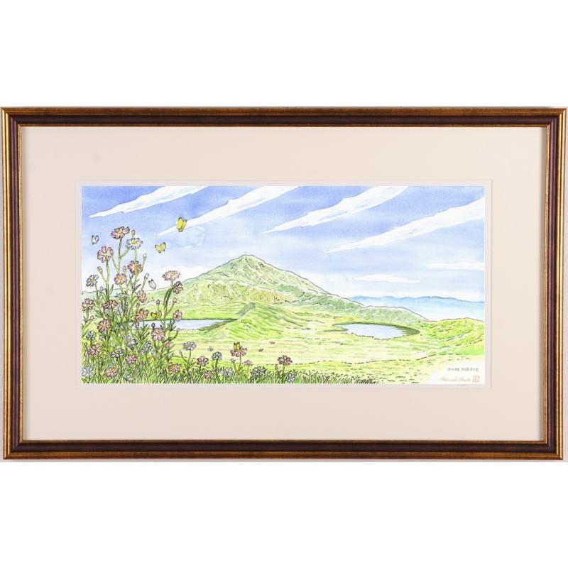 阿蘇 風景画 絵画 草千里 コスモス 花 蝶 水彩画 ジークレー 阿蘇 風景画 絵画 草千里 コスモス 花 蝶 水彩画 ジークレー