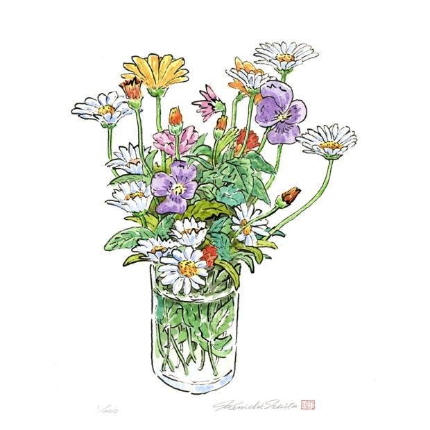 花 絵画 パンジー マーガレット 静物画 版画 ジークレー 内藤謙一