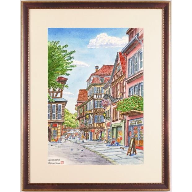 フランス 風景画 絵画 水彩画 内藤謙一 「コルマール」 額付き フランス 風景画 絵画 水彩画 内藤謙一 「コルマール」 額付き