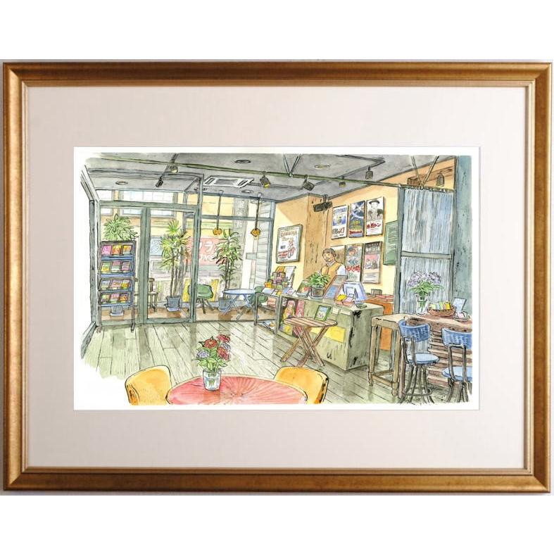 熊本 風景画 絵画 水彩画 内藤謙一 「熊本・Denkikan」 額付き